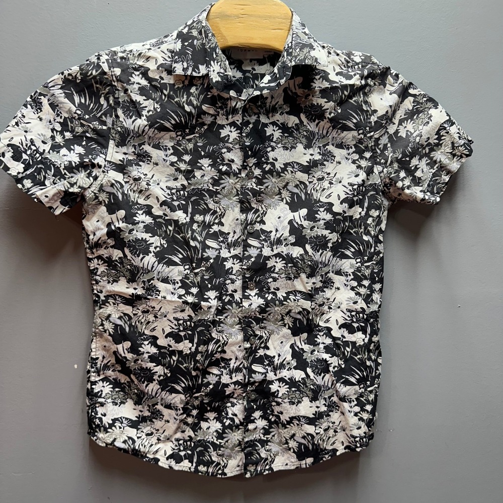 Topman Floral Shirt Mens S Black White Button Up Casual Modern